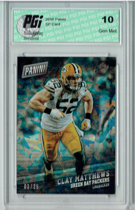 Clay Matthews 2017 Panini #8 Cracked Ice SP, Only 25 Made Card PGI 10