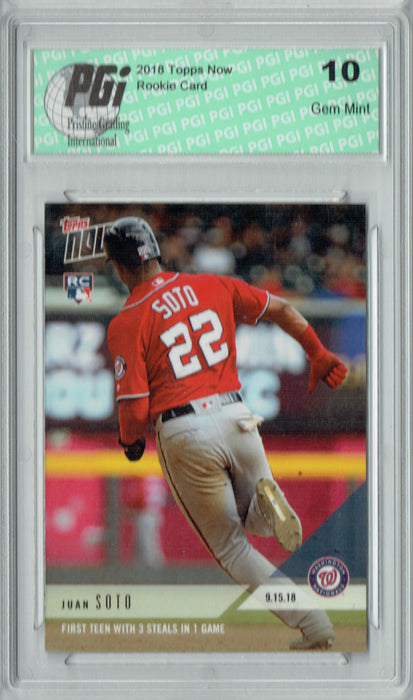Juan Soto 2018 Topps Now #731 3 Steals, 1058 Made Rookie Card PGI 10