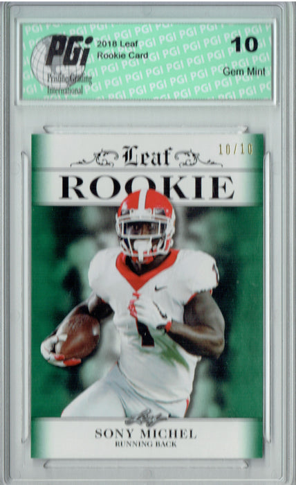 Sony Michel 2018 Leaf Exclusive #RA-16 Emerald SP, 10 Made Rookie Card PGI 10