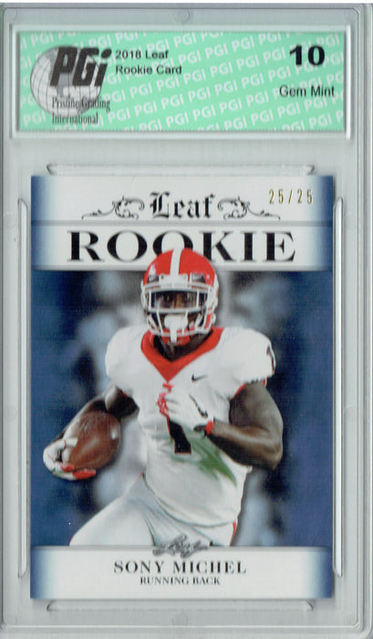 Sony Michel 2018 Leaf Exclusive #RA-16 Sapphire SP, 25 Made Rookie Card PGI 10