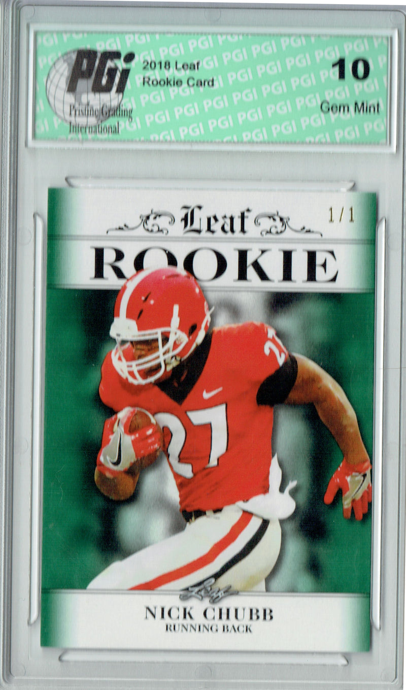 Nick Chubb Rookie Card Cleveland PGI 10 Gem Mint Football Trading Card 2018 Leaf Excl. #RA-11 Emerald Blank Back 1/1