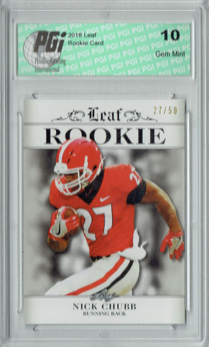 Nick Chubb 2018 Leaf Excl. #RA-11 College Jersey #27/50 Rookie Card PGI 10