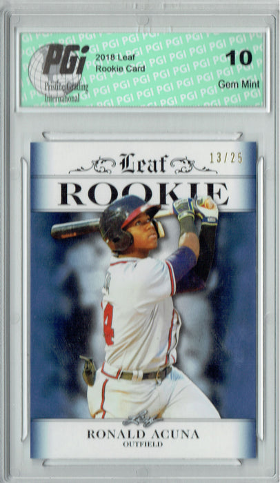 Ronald Acuna 2018 Leaf Excl. #RA-13 Pro Jersey #13/25 Rookie Card PGI 10