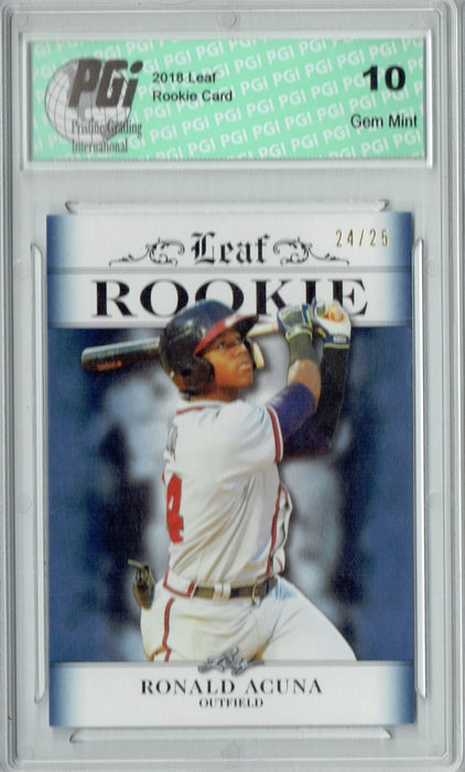Ronald Acuna 2018 Leaf Excl. #RA-13 Minors Jersey #24/25 Rookie Card PGI 10