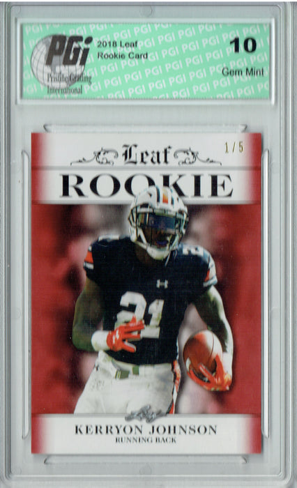 Kerryon Johnson 2018 Leaf Excl. #RA-08 Red SP, #1 of 5 Rookie Card PGI 10