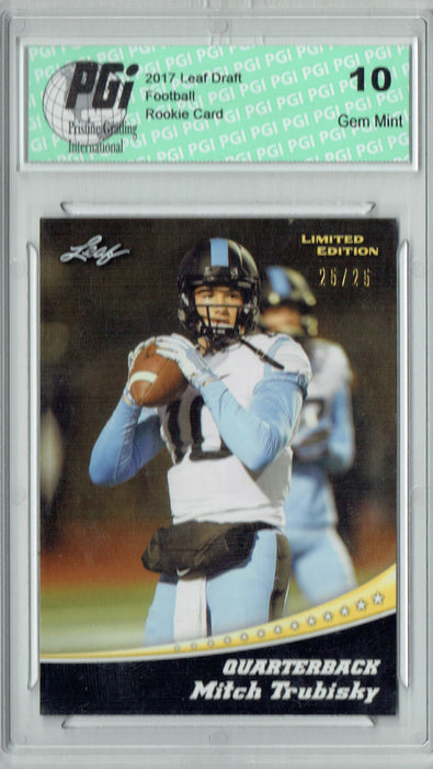 Mitchell Trubisky 2017 Leaf #11 Gold SP, Only 25 Made Rookie Card PGI 10