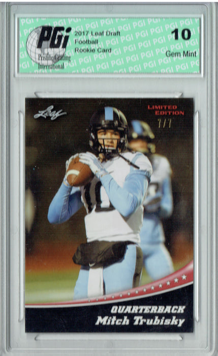 Mitchell Trubisky 2017 Leaf #11 Red Blank Back Only 7 Made Rookie Card PGI 10