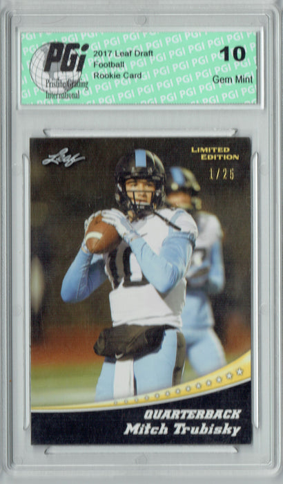 Mitchell Trubisky 2017 Leaf #11 The #1 of 25 Gold Rookie Card PGI 10