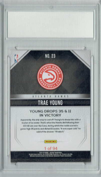 Trae Young 2018 Panini Instant #23 Red SP, #1/94 Made Rookie Card PGI 10