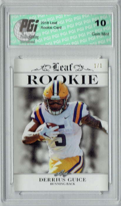 Derrius Guice 2018 Leaf Excl. #RA-07 Silver Blank Back 1/1 Rookie Card PGI 10