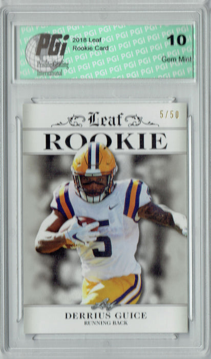 Derrius Guice 2018 Leaf Excl. #RA-07 Jersey #5 of 50 Rookie Card PGI 10