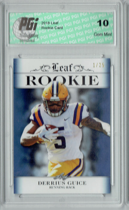 Derrius Guice 2018 Leaf Excl. #RA-07 Sapphire The #1 of 25 Rookie Card PGI 10