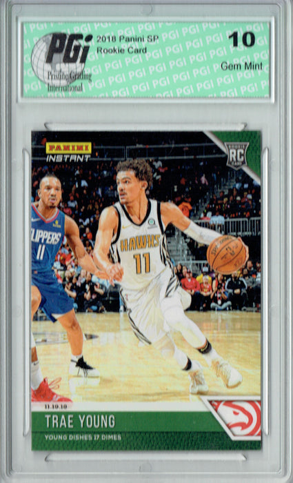 Trae Young 2018 Panini Instant #42 Green SP, Only 10 Made Rookie Card PGI 10