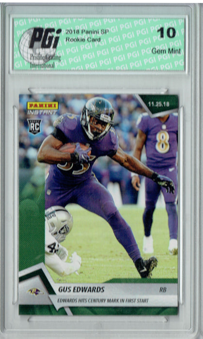 Gus Edwards 2018 Panini Instant #110 Green SP, 10 Made Rookie Card PGI 10