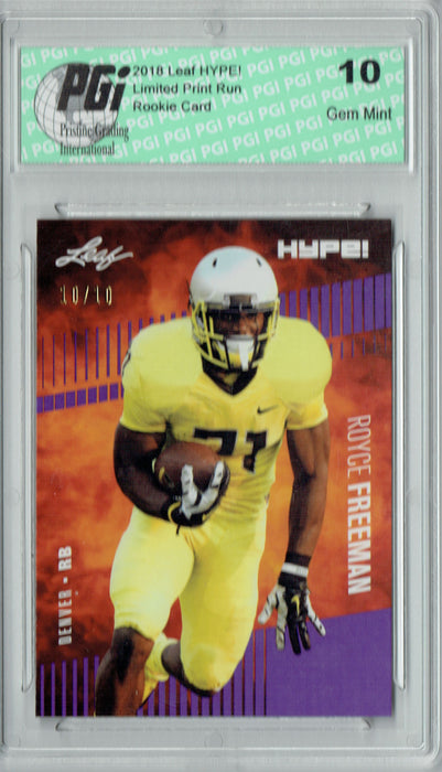 Royce Freeman 2018 Leaf HYPE! #21 Purple SP, Just 10 Made Rookie Card PGI 10