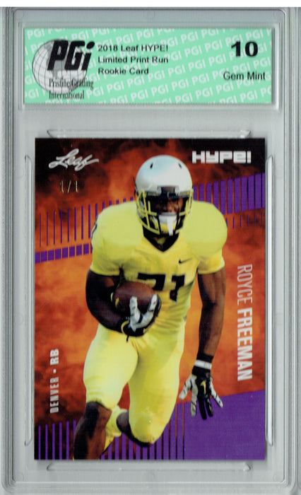 Royce Freeman 2018 Leaf HYPE! #21 Purple Blank Back 1 of 1 Rookie Card PGI 10