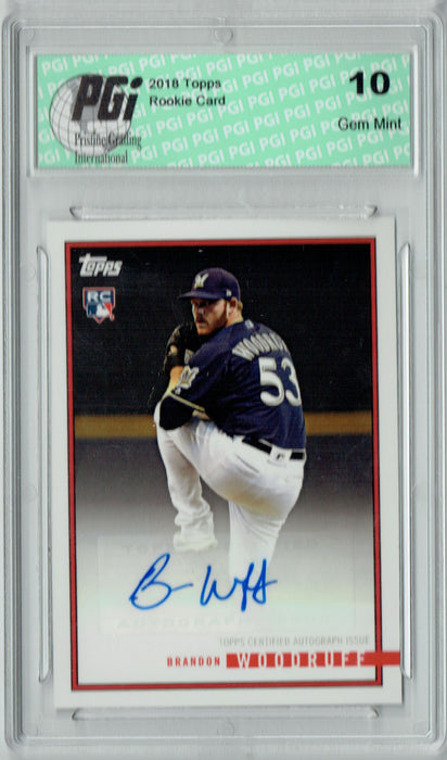 Brandon Woodruff 2018 Topps Rookie Review #28-A Auto SP Rookie Card PGI 10