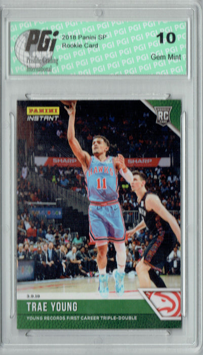Trae Young 2018 Panini Instant #117 Green SP, 10 Made Rookie Card PGI 10