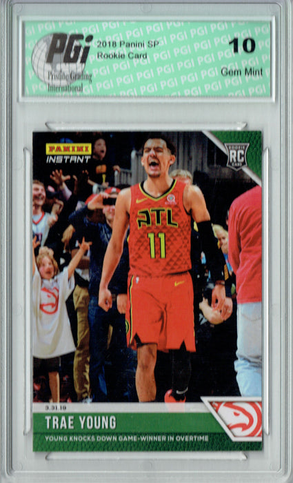Trae Young 2018 Panini Instant #130 Green SSP, Just 10 Made Rookie Card PGI 10