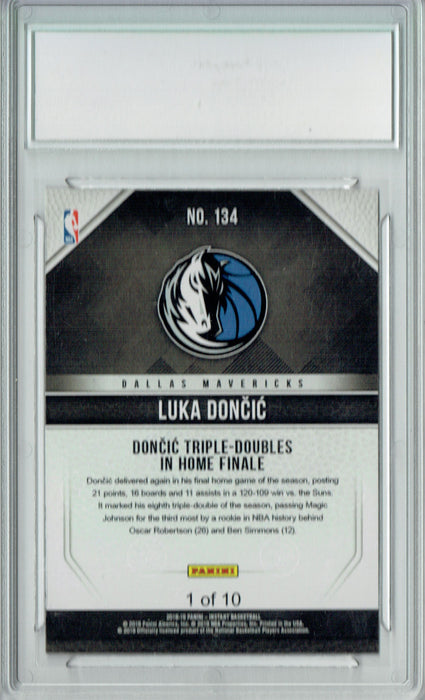 Luka Doncic 2018 Panini Instant #134 Green SP, The #1 of 10 Rookie Card PGI 10