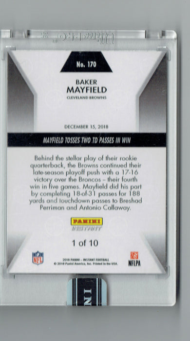 Baker Mayfield 2018 Panini Instant The #1 of 10 Rookie Card Cleveland Browns 170