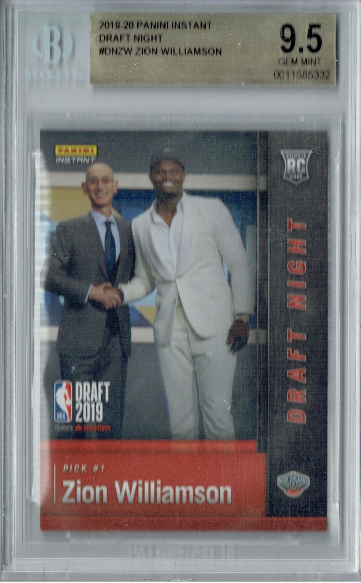 BGS 9.5 Zion Williamson 2019 Panini Instant #DN-ZW 1 of 17,281 Rookie Card
