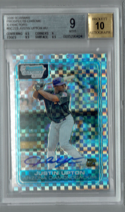 Justin Upton 2006 Bowman Chrome #BC223 Xfractor Auto #123/225 Rookie Card BGS 9