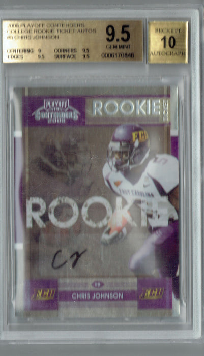 Chris Johnson 2008 Playoff Contenders #5 SSP Auto 25 Made Rookie Card BGS 9.5