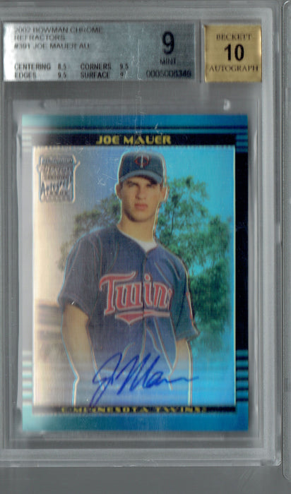 Joe Mauer 2002 Bowman Chrome #391 Refractor Auto Rookie Card BGS 9