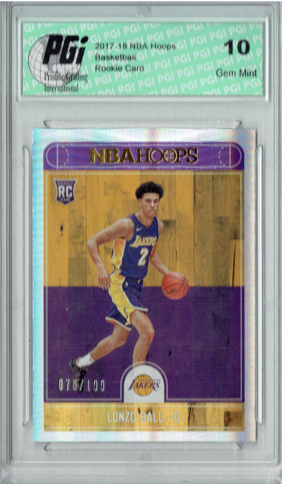 Lonzo Ball 2017 Hoops #252 Silver SP, Only 199 Made Rookie Card PGI 10