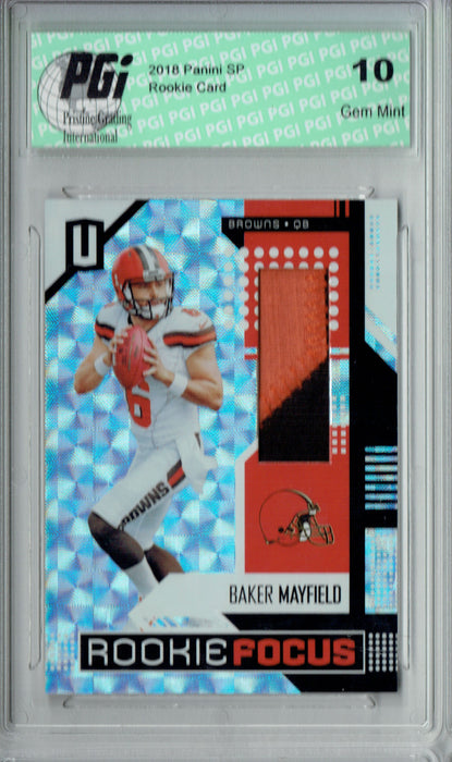 Baker Mayfield 2018 Unparalleled #RF-BM 2 color patch #8/25 Rookie Card PGI 10