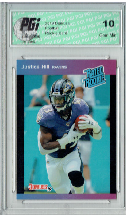 Justice Hill 2019 Donruss #32 Rated Rookie Retro 1/280 Rookie Card PGI 10