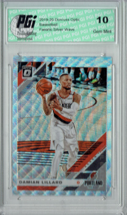 Damian Lillard 2019 Optic #7 Fanatics Rare Silver Wave SP Card PGI 10