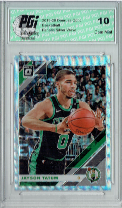 Jayson Tatum 2019 Optic #82 Fanatics Rare Silver Wave SP Card PGI 10