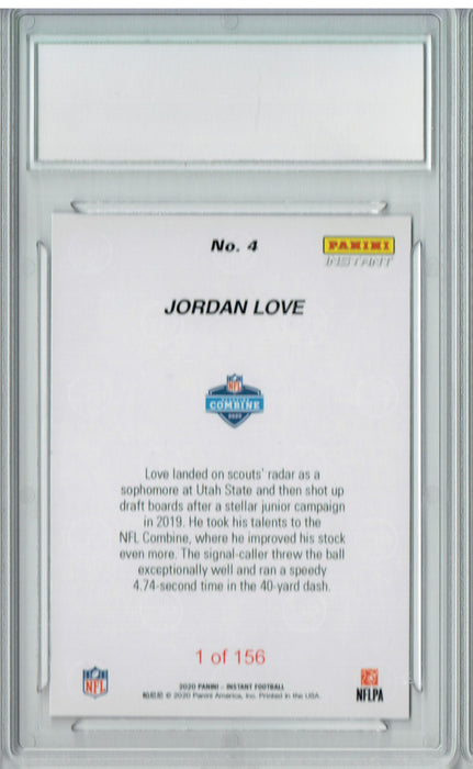 Jordan Love 2020 Panini Instant #4 1st Pro Card, 1 of 156 Rookie Card PGI 10