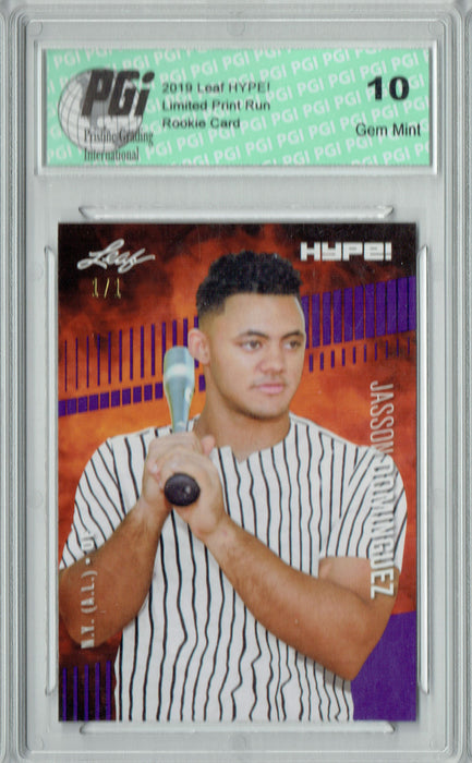 Jasson Dominguez 2019 Leaf HYPE! #26 Purple Blank Back 1 of 1 Rookie Card PGI 10