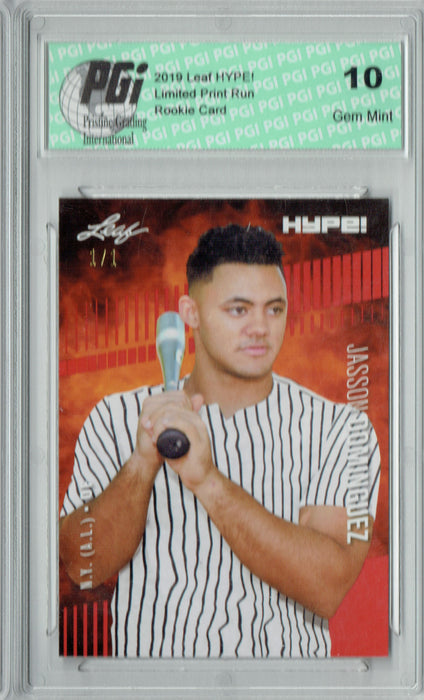 Jasson Dominguez 2019 Leaf HYPE! #26 Orange Blank Back 1 of 1 Rookie Card PGI 10