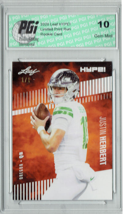 Justin Herbert 2020 Leaf HYPE! #27 White Blank Back 1 of 1 Rookie Card PGI 10