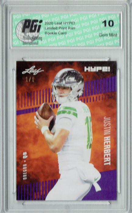 Justin Herbert 2020 Leaf HYPE! #27 Purple Blank Back 1 of 1 Rookie Card PGI 10