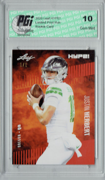 Justin Herbert 2020 Leaf HYPE! #27 Red Blank Back 1 of 1 Rookie Card PGI 10