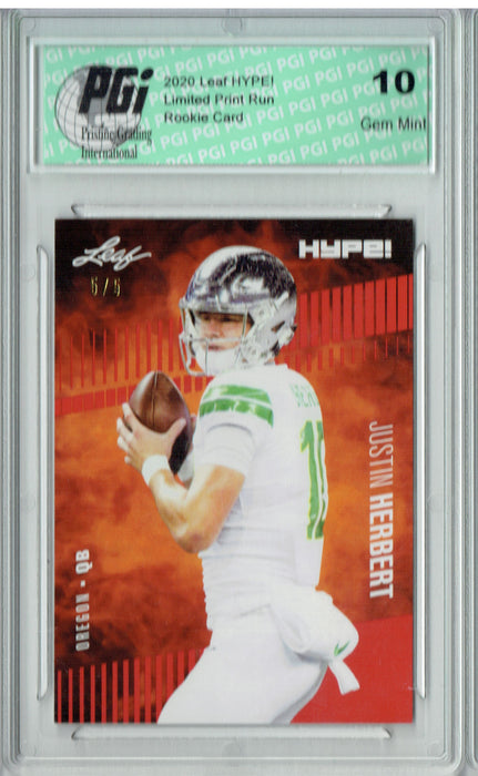 Justin Herbert 2020 Leaf HYPE! #27 Red SP, Limited to 5 Made Rookie Card PGI 10