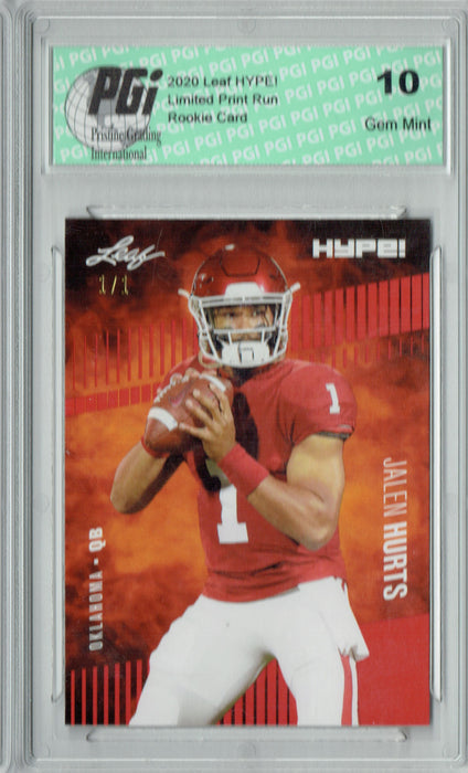 Jalen Hurts 2020 Leaf HYPE! #28 Orange Blank Back 1/1 Rookie Card PGI 10