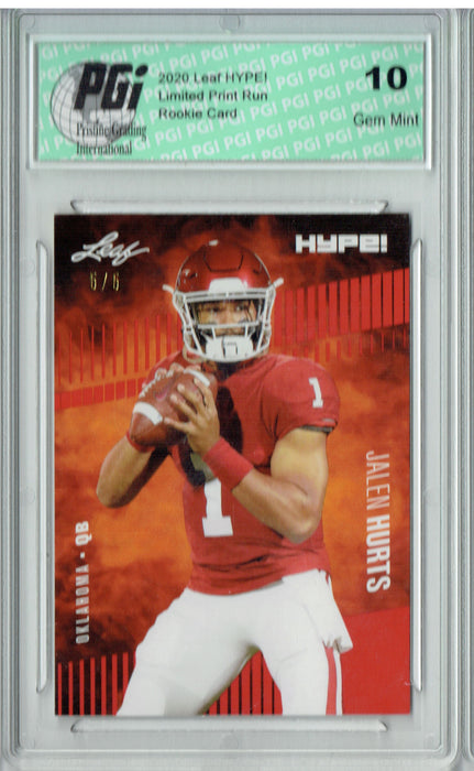 Jalen Hurts 2020 Leaf HYPE! #28 Red Limited to 5 Made Rookie Card PGI 10