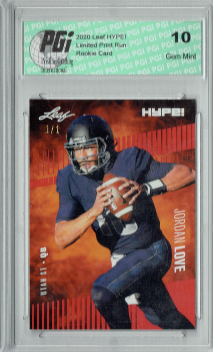 Jordan Love 2020 Leaf HYPE! #33 Red Blank Back 1 of 1 Rookie Card PGI 10