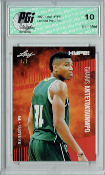 Giannis Antetokounmpo 2019 Leaf HYPE! #32 Orange Blank Back 1 of 1 Card PGI 10