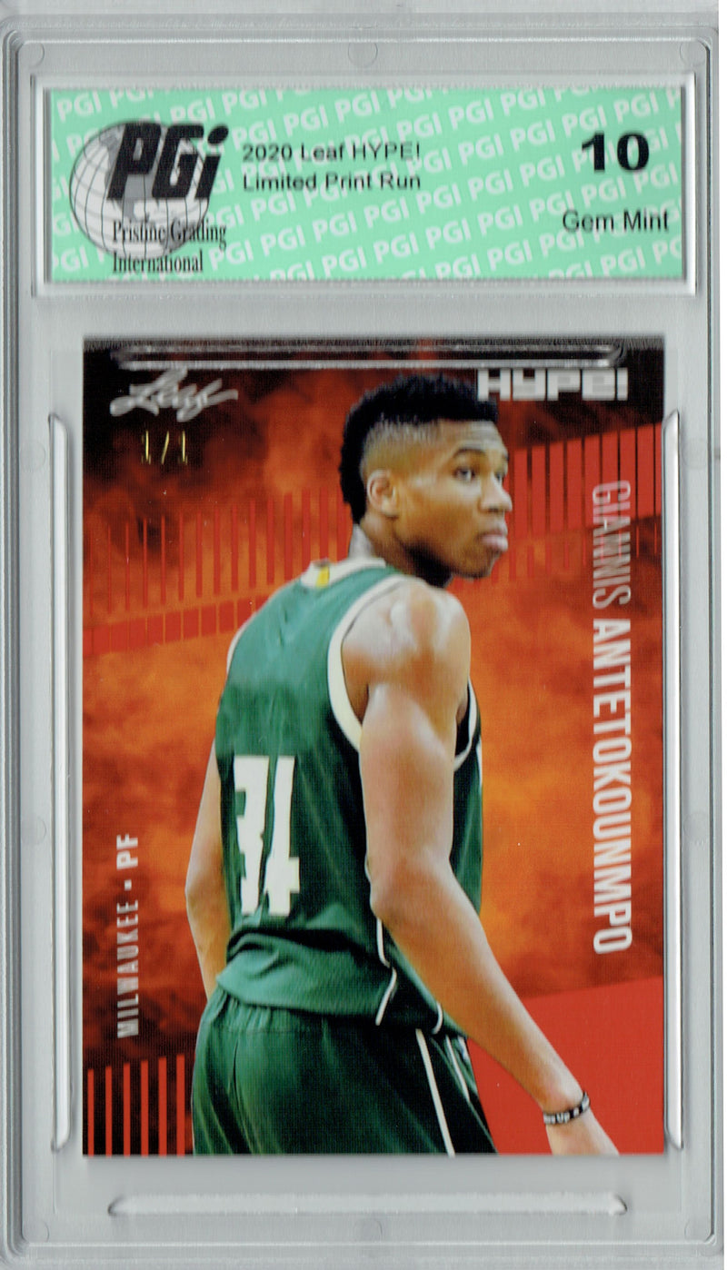 Giannis Antetokounmpo 2019 Leaf HYPE! #32 Red Blank Back 1 of 1 Card PGI 10