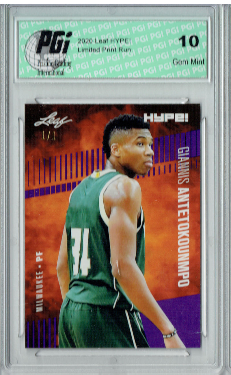 Giannis Antetokounmpo 2019 Leaf HYPE! #32 Purple Blank Back 1 of 1 Card PGI 10