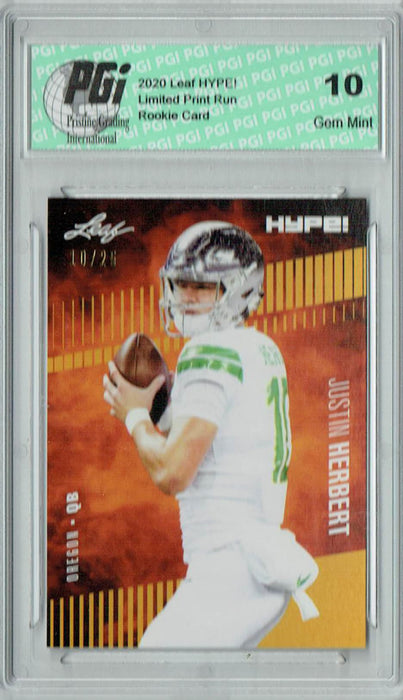 Justin Herbert 2020 Leaf HYPE! #27 Gold Jersey #10/25 Rookie Card PGI 10