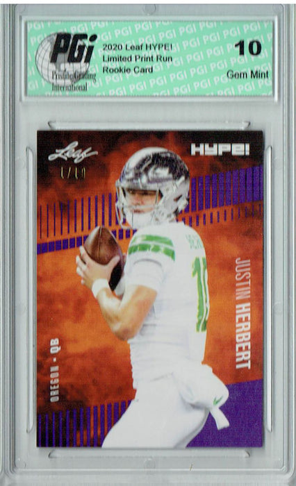 Justin Herbert 2020 Leaf HYPE! #27 Purple Jersey #10/10 Rookie Card PGI 10