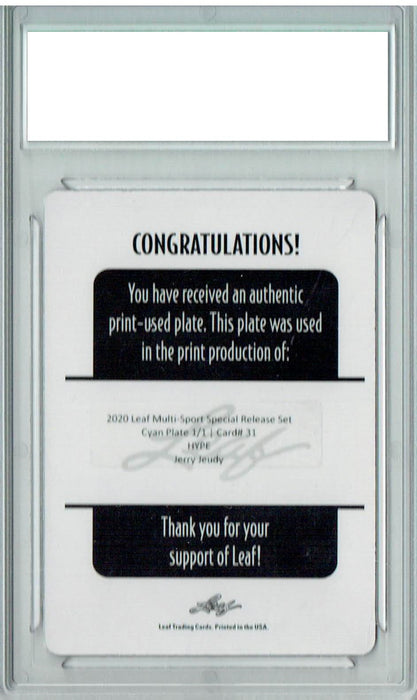 Jerry Jeudy 2020 Leaf HYPE! #31 1/1 Printing Plate Cyan Rookie Card PGI 10